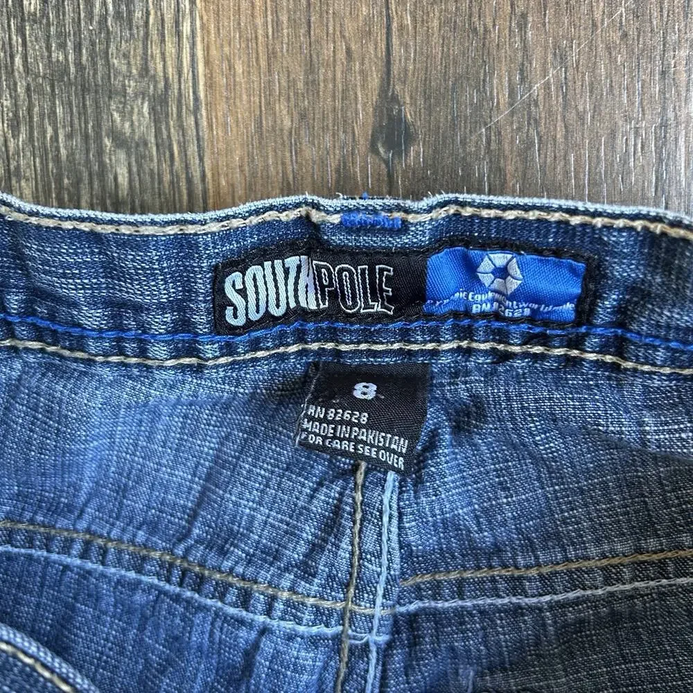 Southpole Boys Size 8 Baggy Jeans Y2K Embroidered Pockets Denim Streetwear
